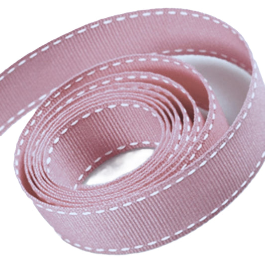 Baby Pink Ribbon with a Saddle Stitched Edge 16mm Width.