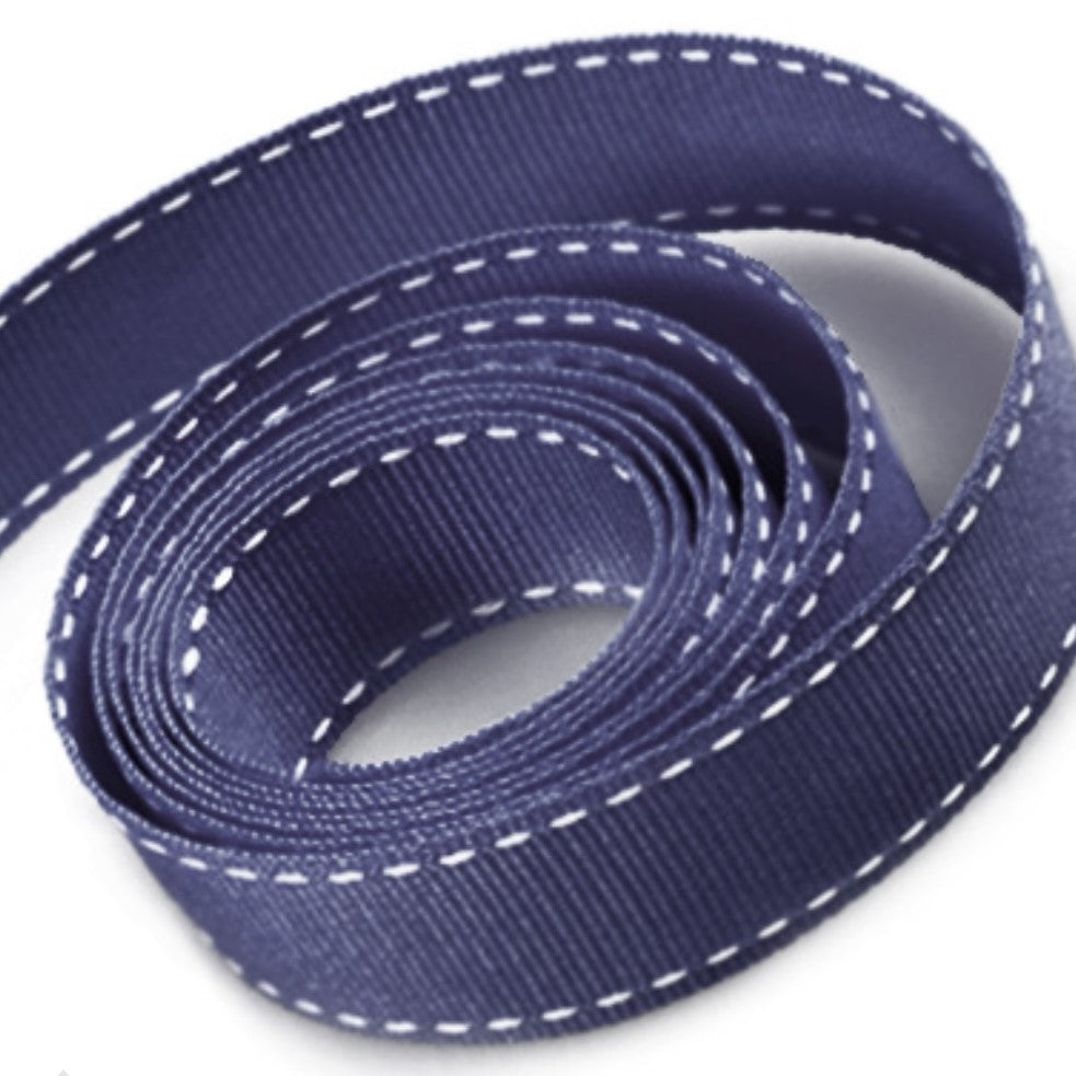 Dark Navy Blue Ribbon with a Saddle Stitched Edge 16mm Width