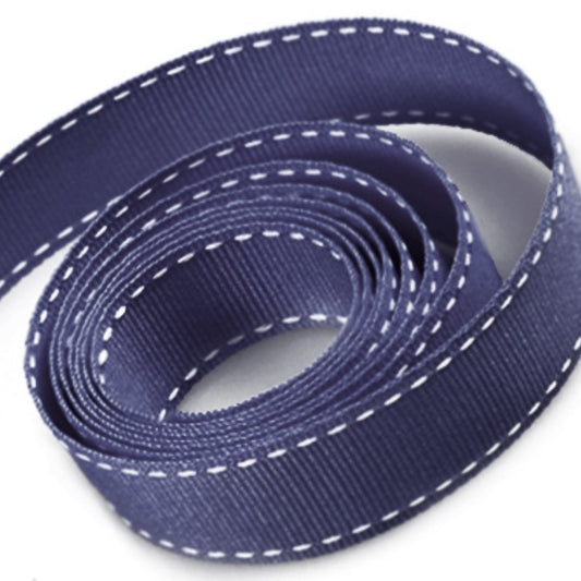 Dark Navy Blue Ribbon with a Saddle Stitched Edge 16mm Width