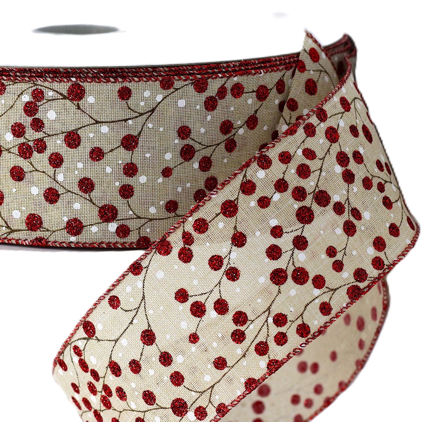 Glitter Berries Natural Ribbon 38mm and 63mm Width