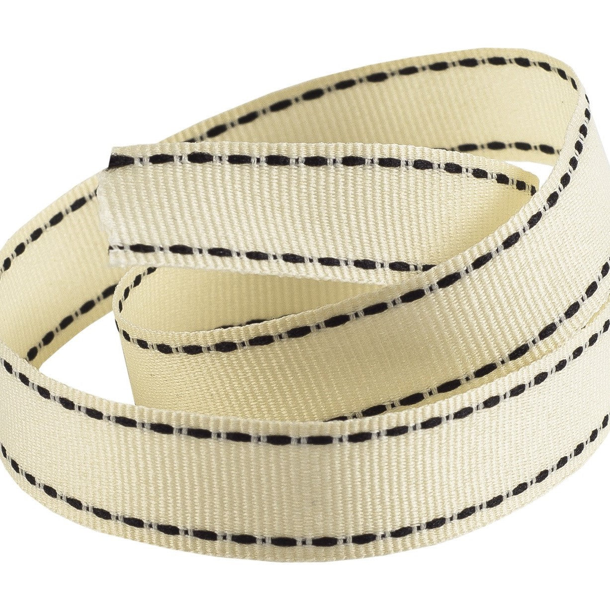 Ivory Ribbon with a Black Saddle Stitched Edge 16mm Width.