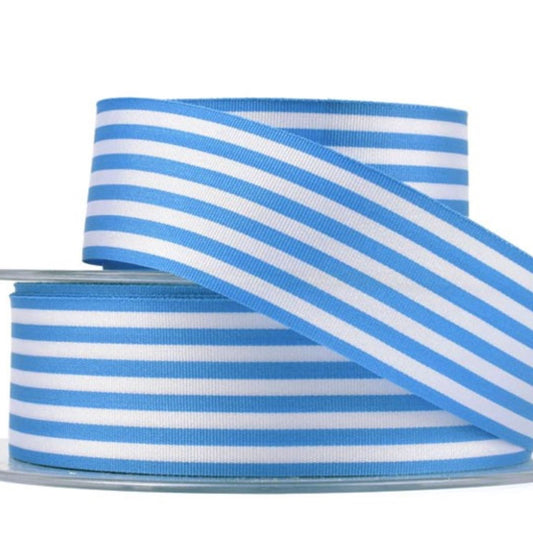 Peacock Sky Blue and White Pencil Stripe Ribbon