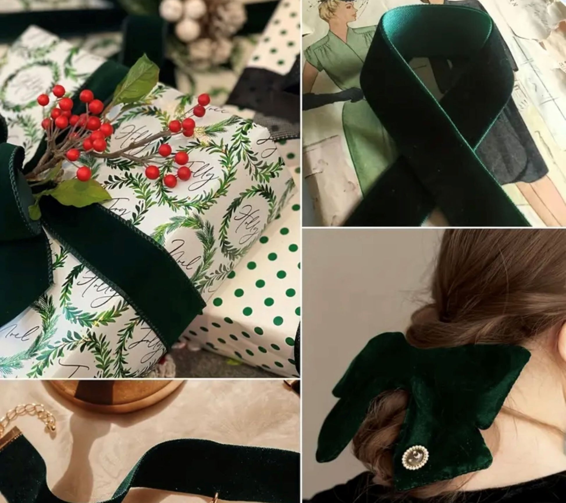 Dark Green Velvet Ribbon