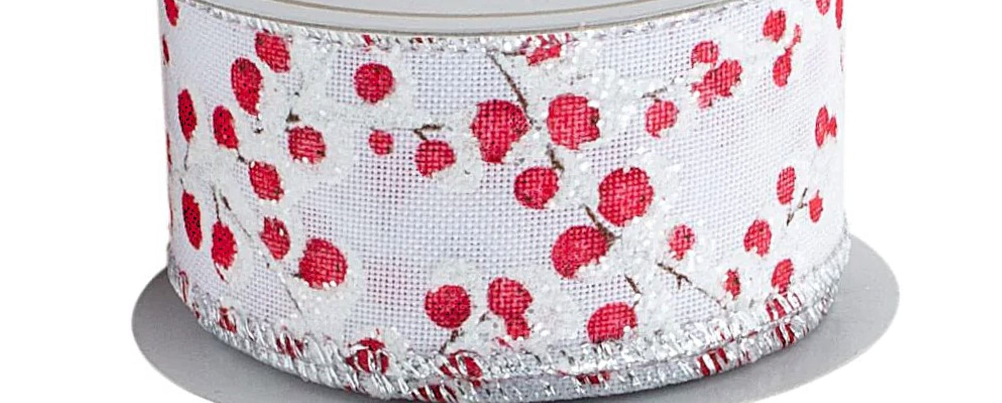 Glitter Berries White Ribbon 38mm and 63mm Width