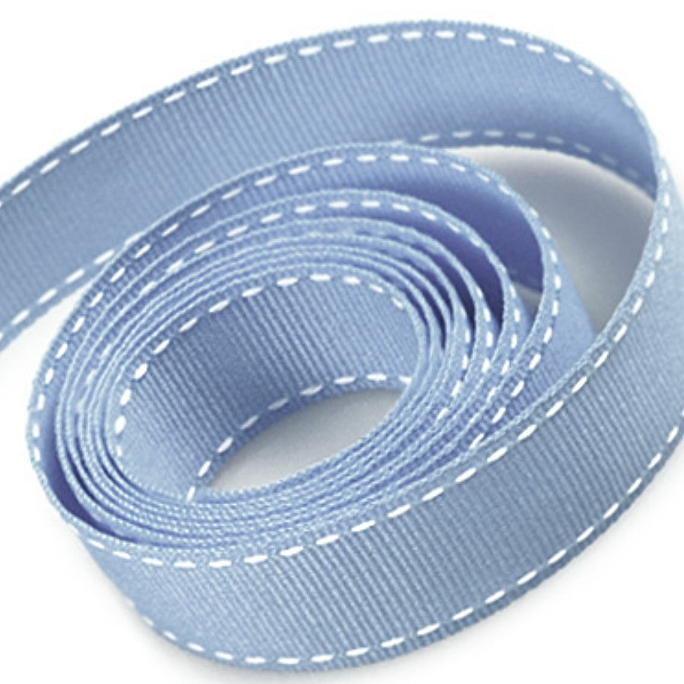 Baby Blue Ribbon with a Saddle Stitched Edge 16mm Width