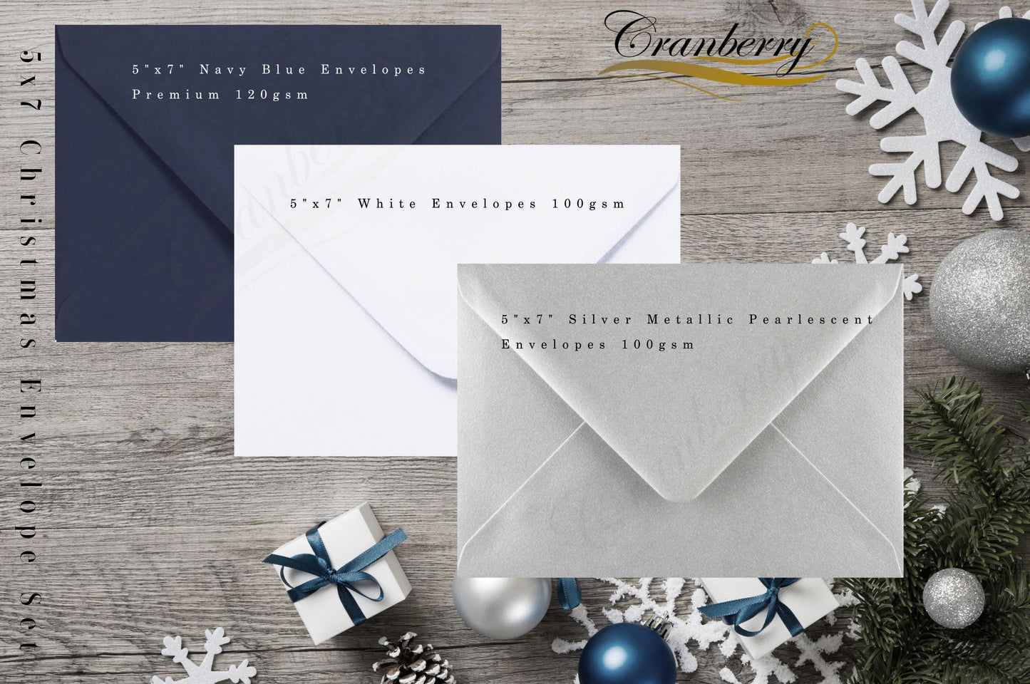 5" x 7" Envelopes. 30 Pack - 10 Navy Blue, 10 Silver,10 White. 133mm x 184mm Gummed. Perfect for Christmas Cards. Pack of Coloured Envelopes